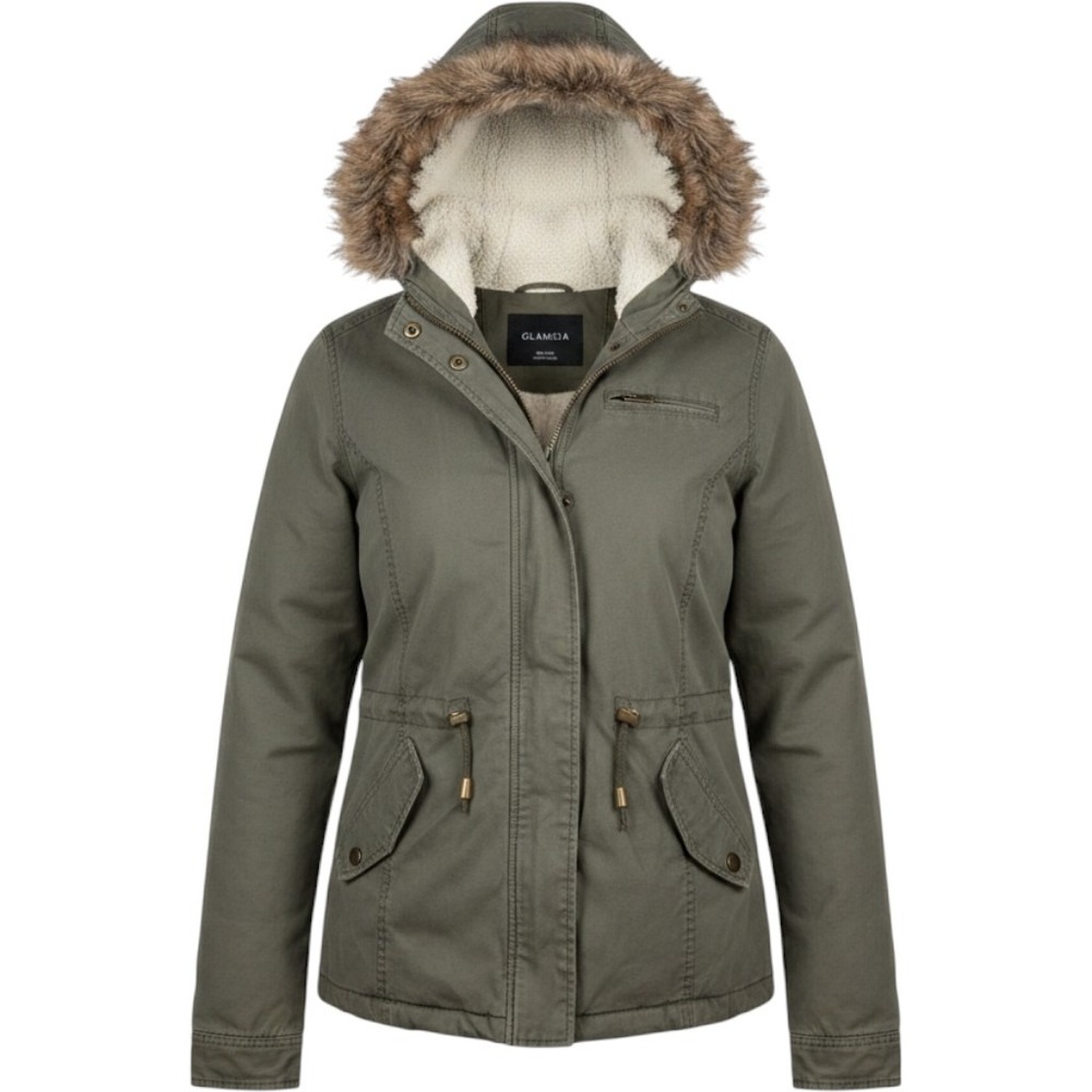 GLAMSIA Jacket Womens Medium Green Parka Faux Fur Hood Utility Gorpcore Hiking
